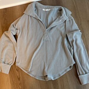 Altar'd State Gray Striped Collared Top